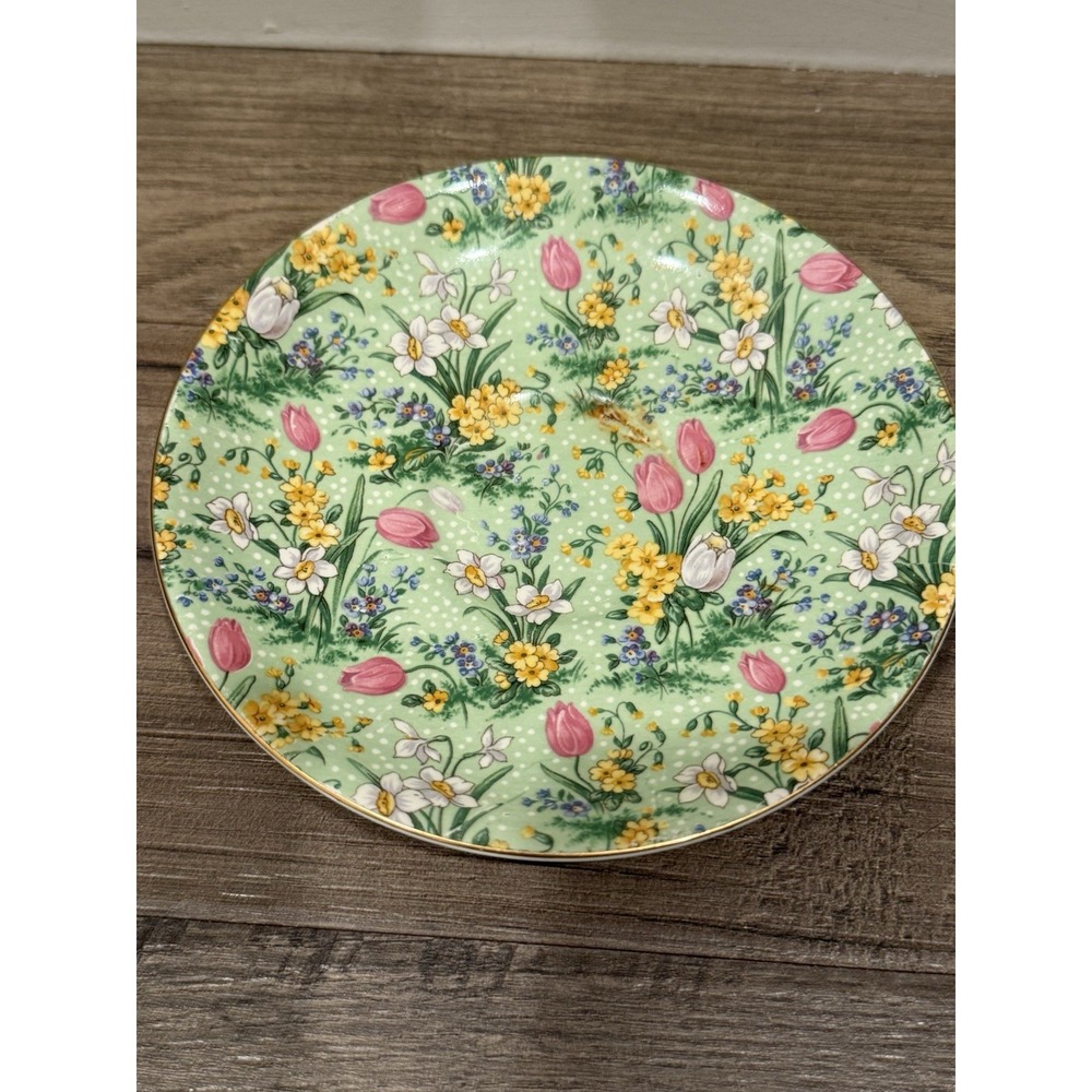 VINTAGE LORD NELSON WARE ELIJAH COTTON ENGLAND GREEN TULIP SMALL PLATE SAUCER